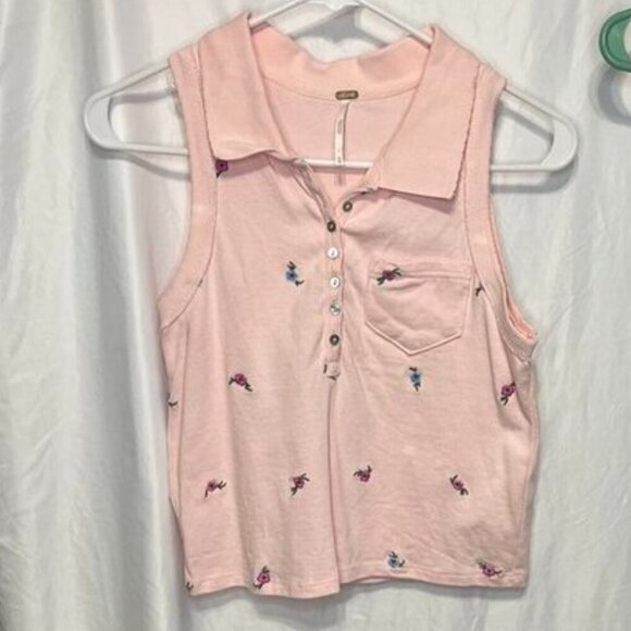 Free People “Pepper” Embroidered Crop Sleeveless Polo – Size XS,S - Picture 7 of 12